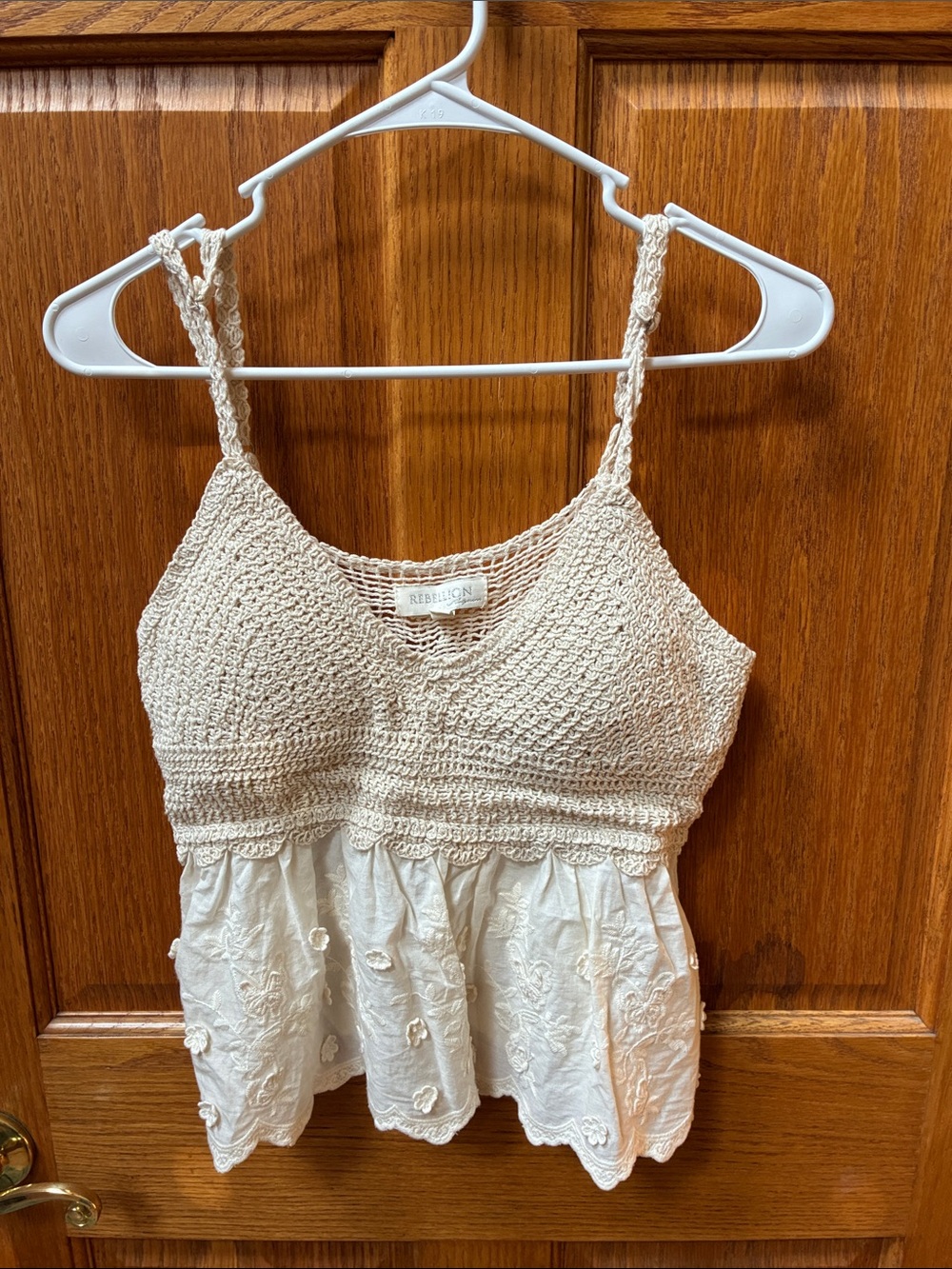Rebellion Cream Crochet & Embroidered Camisole Top